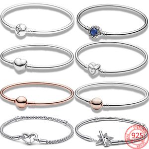 925 Sterling Silver Charm Classic Bracelet Round Heart -shaped Heart -shaped Fixed Pot Pandora Bracelet Valentine's Festival Charm Jewelry Gift Free Delivery