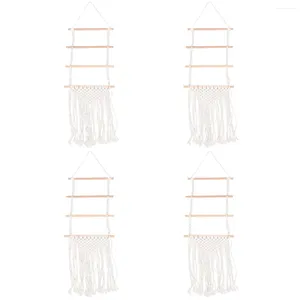 Jewelry Pouches 4 PCS Boho Wall Hanging Rope Headgear Hanger Organizer Hairpin Tapestry 120X33X2CM Clips Rack Wood Storage Child