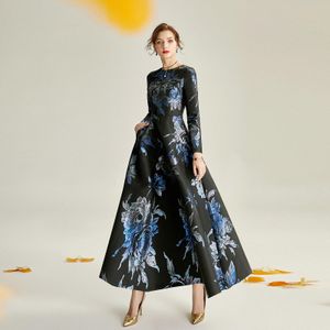 Sukienki Dobra jakość nowa damska żakardowa sukienka maxi z długim rękawem szczupła elegancka boho Floral Fashion Clothing