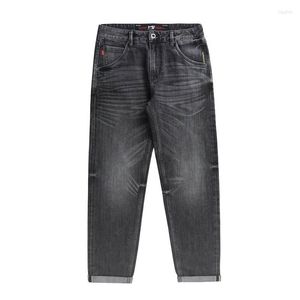 Jeans masculino denim com ourela para homens verão desgastado comprimento do tornozelo fino 13,5 onças