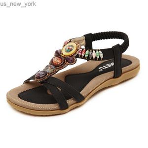 SIKETU 2021 estate nuova donna sandali elegante comfort casual Bohemia sandali piatti antiscivolo con perline scarpe da spiaggia femminili plus size L230518