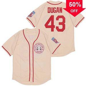 Xflsp GlaMitNess #43 Jimmy Dugan Rockford Peaches Tom Hanks All Stiched Baseball Jersey AAGPBL Eine Liga für sich Filmkostüm