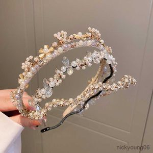 Hårtillbehör Crystal Diamond Pearl Flower Double Layer pannband Små färsk söt cool hårnål