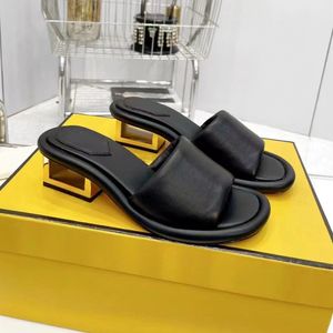 Designer Designer Sandalo Slide Dress Med Med Chunky Ladies Elegant Sandals Party Office Nigh Club Scarpe Summer Vero pelle 10a