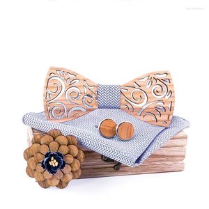 Papillon Linbaiway Tempo libero Fazzoletto di legno Gemello Spilla Set per uomo d'affari Handmde Wood Bowties Gravatas Set