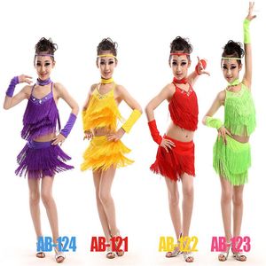 Abbigliamento da palcoscenico Tassel Girl's Latin Dance Costumes Suit Bambini Performance Dancewear Abiti da ballo per bambini Abbigliamento