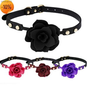 Massage 4 Color Adjustable Silicone Sex Mouth Gag with Rose Flower Fetish Bdsm Slave Bondage Sex Toys for Couple Flirt Accessories L230518