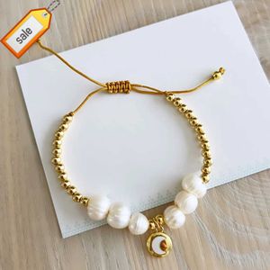 Go2Boho White Moon Charm Armband Natural Fresh Water Pearl Gold Bead Friendship Justerbara Kvinnor smycken Boho Summer Fashion