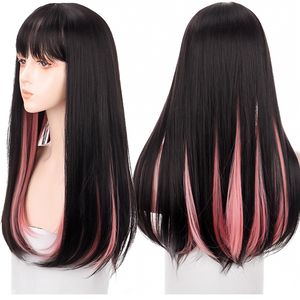 Cosplay Wigs XG Synthetic Long Straight Hair Ombre Black Mixed Red Natural Wig Cosplay Wig with Bangs Lolita Anime Wig Party Wig for Women 230602