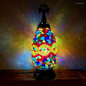 Bordslampor Retro Mosaic Lamp Cafe Turkish Dekorativt skrivbord sovrum sovrum för färgad glas lampskärm