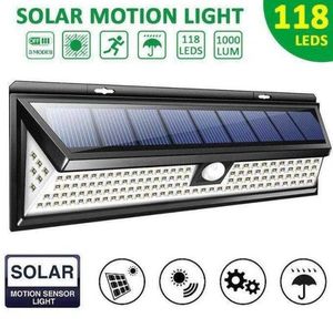 118LED Lanterna da campeggio a luce solare Telecomando Lampada con sensore di movimento PIR Lampada da parete solare per esterni Lampioni solari Alkingline