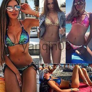 Kvinnors badkläder kvinnors paljett triangel bh bikini set push up beach badkläder bad baddräkt 2022 ny stil bikinis set j230603