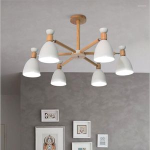 Lampadari X Modern Nordic 6 Heads Macaron Palo in legno Sospensione Semplici lampade in alluminio per la sala da pranzo del ristorante