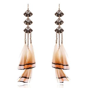 Dangle Chandelier Bohemian Vintage Bronze Carved Drop Earring Feather Tassel Yellow Party Earrings For Women Fashion Jewelry Delive Dhw6E