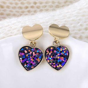 Stud New Fashion Heart Shaped Pendant Women's Geometric Mermaid Sequin Eloy 5 Color Earrings Korean Gold Love Bijoux Jewelry Gift G230602