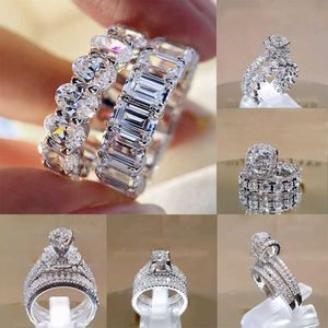 Solitaire Ring 2 PCSSet Zircon Crystal Series! Conjunto de anéis da moda para mulheres, joias de noivado, família, acessórios de mão, tamanho 511 Z0603