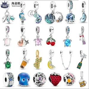 För Pandora Charms Authentic 925 Silver Pärlor Nya Murano Glass Sea Turtle Dangle Bead