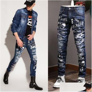 Мужские джинсы граффити для печати для мужчин Новый европейский и американский стиль моды Ковбойский капля доставка одежда мужская одежда DHBLN