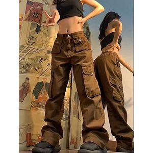 Capris Lucifer Retro 90s Wide Leg Cargo Brown Large Pockets Y2K Pocket Women's Pants P230602