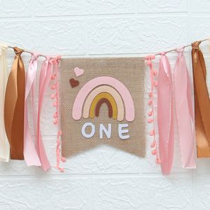 Other Event Party Supplies Boho rainbow party decorations Birthday 1 year Girl Happy 1st One Year Chair Banner Baby Shower Gender Reveal 230603
