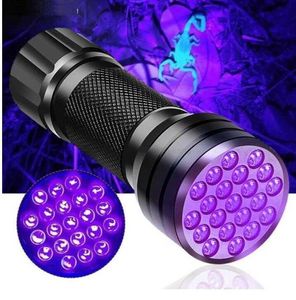 Roxo 395lm 21LED luzes UV Ultra Violeta Lanterna Torch Light Lamp Mini UV Flash Light para Blacklight Invisível Mini Lâmpada de Liga de Alumínio