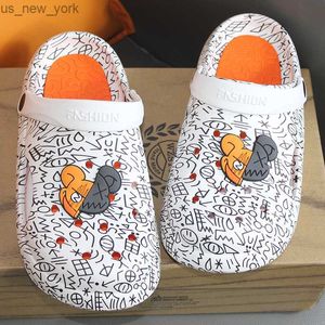 Happy Cartoon Clogs Couple 3.5cm Platform Summer Men Slides Women Outdoor Close Toe Shoes Beach Sandals Black White Slippers L230518