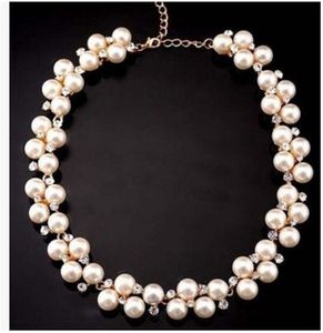 S3737 Mode Schmuck Kunstperlenkette für Frauen Braut Hochzeitsfeier Strass Pearls Perlen Kettenkettenketten