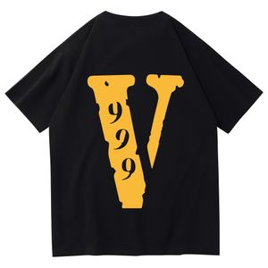 Vlone 999 T Shirt Büyük V 22SS Moda Vlones Co Sınırlı Turuncu Baskı Kısa Kollu Tişört Erkek ve Kadın Bf High Street Yarım Kollu Sarı Tişört Tişört Tee Genç Erkek Gömlek