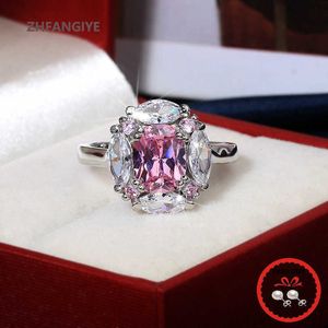 Solitaire Ring New 925 Silver Jewelry Rings Inlaid Pink Zircon Gemstones Finger Ring for Women Wedding Engagement Party Accessories Wholesale Z0603