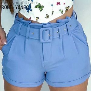 Women's Shorts 2023 Women Solid with Belts Ruched High Waist Shorts Sweet Shorts T230603