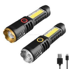 Mini LED Flashlight powerful Tactical Flashlight with Side COB Light Outdoorl Camping Torch Lamp USB Rechargeable Flashlight with 18650 Battery Alkingline