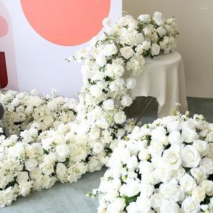 Decorative Flowers Large 60cm White Rose Artificial Flower Ball Hydrangea Wedding Table Floral Centerpieces Decor Road Leads Party Props