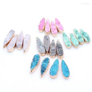 Pendant Necklaces Wholesale Water Drop Crystal Druzy Quartz Geode Stone Pink Blue White For Diy Necklace Jewelry Making 1pc