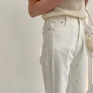 Lucyever 2022 New Summer White Casual Cotton denim Backyard Pants Jeans da donna a vita alta Street P230602
