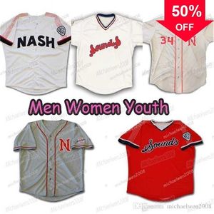 Xflsp GlaMitNess Herren Nashville Sounds Marineblau Weiß Grau Rot Benutzerdefinierte doppelt genähte Hemden Baseball-Trikots Männer Frauen Jugend