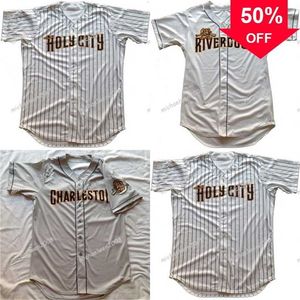 Xflsp GlaMitNess Masculino Charleston RiverDogs Branco Cinza Personalizado Duplo Costurado Camisas Camisas de Beisebol Alta qualidade Entrega Rápida