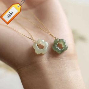 925 Sterling Silver Necklace Women Jewelry18K Gold Plated Choker Flower Jade Necklace