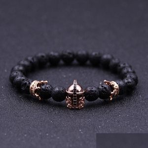 Beaded New Roman Hjälmarmband Men Boy Black Lava Rock Stone Energy Armband Jewelry Christmas Gift Drop Delivery Dhu0T