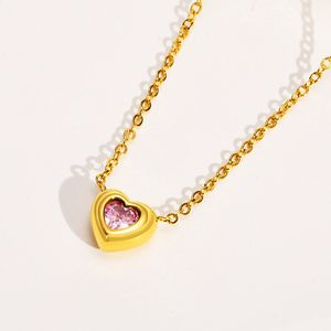 Women's Necklace Personalized and Trendy Stainless Steel Heart Square Cubic Zirconia Pendant Necklace With Extended Chain Jewelry Party Gift yw83PN-1785