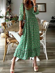 Casual Dresses Summer Dress Women 2023 modetryck midja blommig lång kvinna kläder elegant och vackra kvinnor