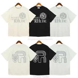 مصمم أزياء الملابس Tesirt American Rhude Classic Minimalist Letter Trend Trend Round Rece Devin