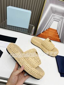 2023 neue Sommer Strand Schwarz Flatform Sandalen Gewebte Plattform Mule Für Frauen Casual Chunky Bottom Slide Gummi Stoff Flatform hausschuhe