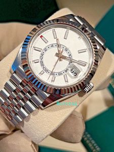 Relógios de pulso de luxo NOVOS Relógios automáticos masculinos Sky Dweller SS Ouro branco Jubileu 326934 Relógio com mostrador branco