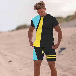 Tracksuits New 3D Track Summer Fashion T-shirt Shorts 2 Piece Casual Street Clothing Men's Super Large Set P230605