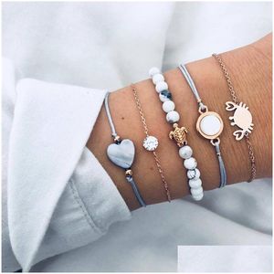 Charm Bracelets 5Pcs/Set Bohemian Beads Strand Vintage Fashion Crab Turtle Heart Bangles Sets For Women Jewelry Drop Delivery Dh8En