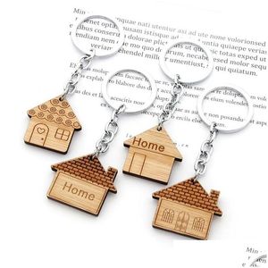 Nyckelringar Party Favor Gift Ring Car Wood Chain Home Decoration 3.5x3cm Drop Leverans smycken DH7BT