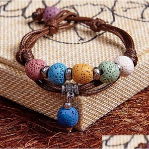 Pulseira de miçangas de pedra de lava colorida com miçangas por difusor de óleo essencial Mtilayers pingentes acessórios joias femininas Drop Delive Dhfl4