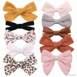 Hair Accessories Cotton Leopard Print Bowknot Clips For Cute Girls Plaid Bows Hairpins Headwear Kids Wholesale