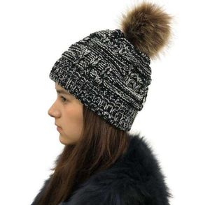 Gorro feminino de fios coloridos Twist Knit Crochet quente gorro ao ar livre inverno quente bola de pele chapéu Skullies Pom Pom gorros chapéu