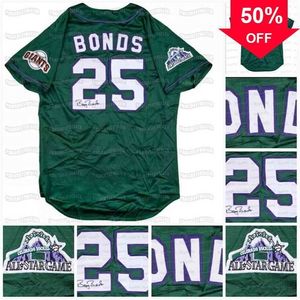 XFLSP GLAC202 25 BARRY BONDS 1998 All-Star Game National Baseball Jersey Green Mens Womens Youth All Stitched Jerseys